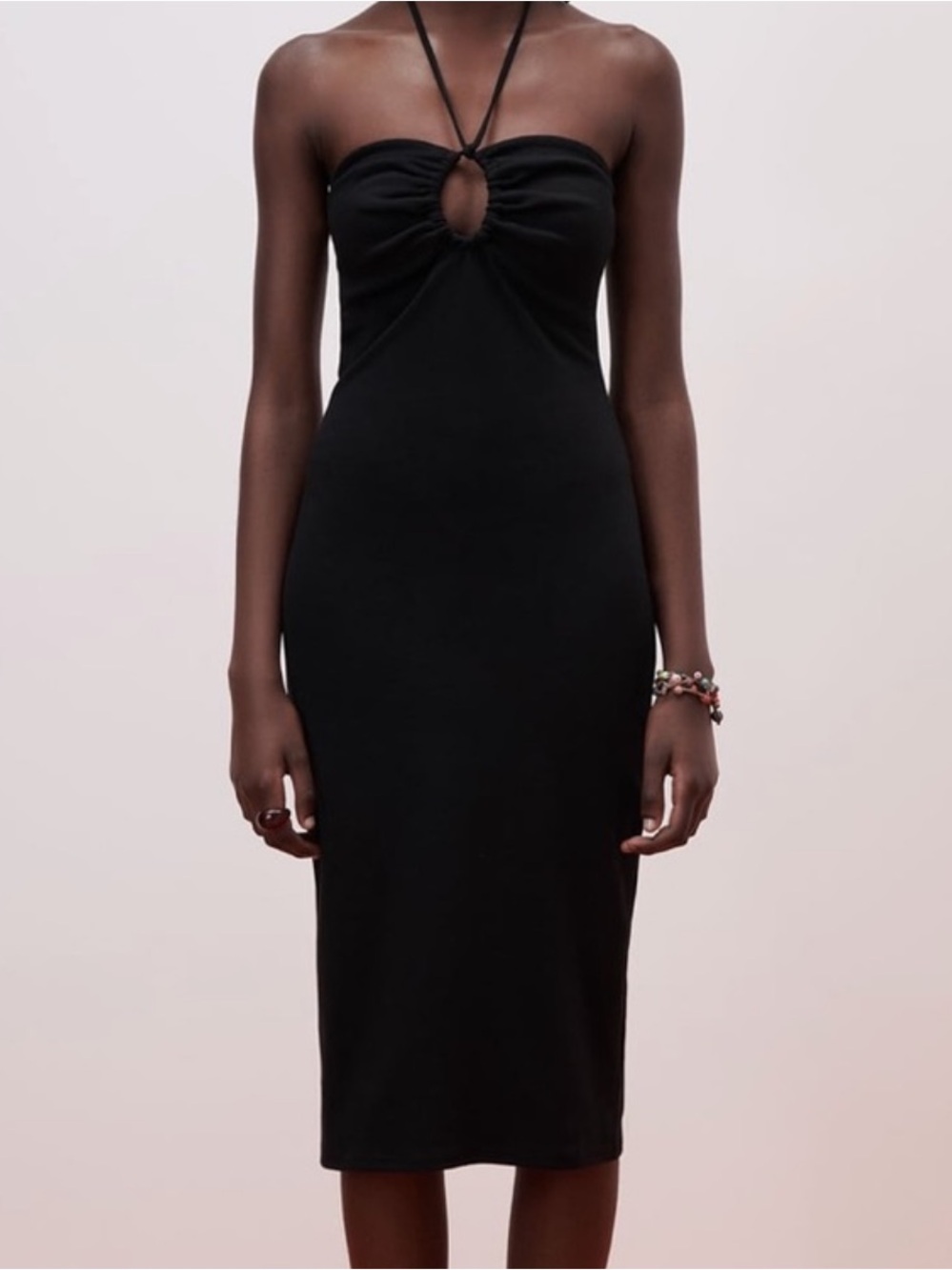 Zara Black Halter Midi Dress with Front Keyhole